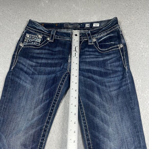 Miss Me Jeans Womens Size 28 Signature Rise Boot Dark Blue Wash Bejazzled Pocket - Picture 7 of 14